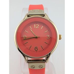 MSPCI Watch Women 36mm Gold Case Coral Silicone Band- New Battery